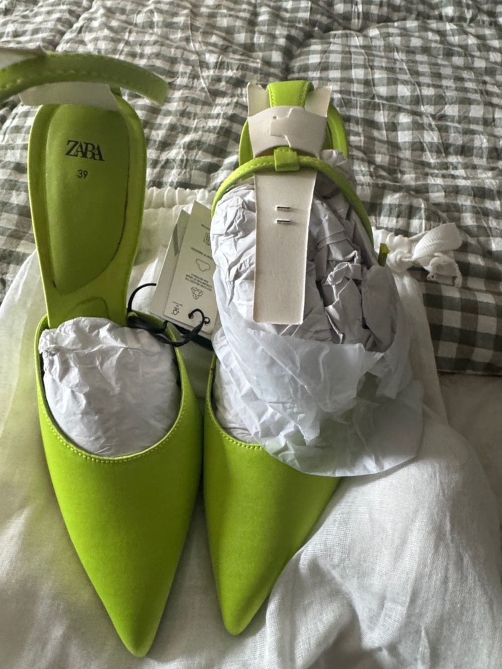 Zara Neon Lime Green Pointed Slingback Heels